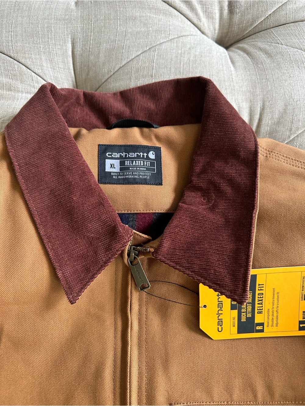 Carhartt Brown Canvas Work Jacket with Dark Brown Corduroy Collar - Picture 3 of 10